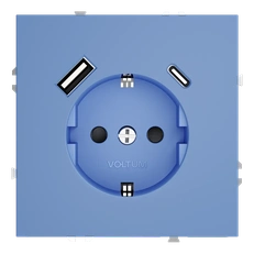 Изображение Розетка встраиваемая VOLTUM S70 с заземлением и защитными шторками 16А с USB А+С (деним)